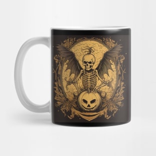 scary skeleton with wings and pumpkin Mug